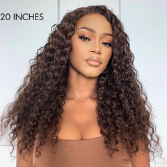 Brown Water Wave 5x5 Closure Lace Glueless Mid Part Long Wig 100% Human Hair - US Only