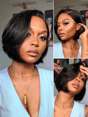 180% Density Sleek Short Bob Minimalist HD Lace Wig Pre-cut Lace All-Day Comfort Cap