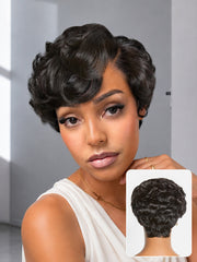 Beginner Friendly Natural Black Lightweight Roll Curl Glueless Minimalist HD Lace Short Pixie Cut Wig Pre Cut Lace