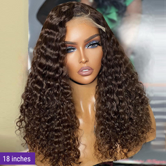 Brown Water Wave 5x5 Closure Lace Glueless Mid Part Long Wig 100% Human Hair - US Only