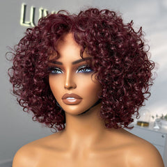 Trendy Burgundy Curly Bob Glueless Minimalist HD Lace T Part 99J Hair Color Wig 100% Human Hair  - US Only