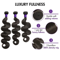 Upgraded Brazilian Hair Body Wave 3 Bundles with 5x5 HD Lace Closure
