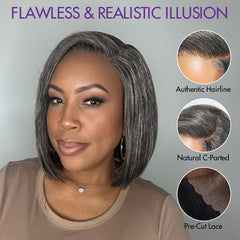 AiryFit™ Scalp Care Wigs -Salt and Pepper Glueless Minimalist HD Lace Bob Wig Pre-Cut Lace - US Only