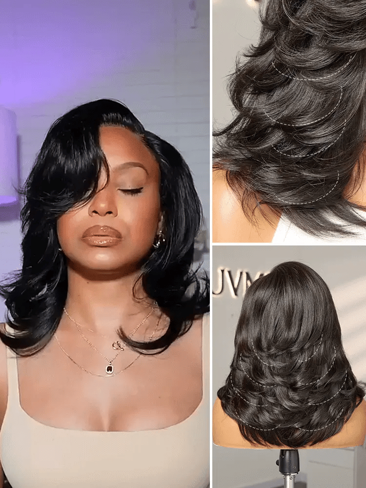 Effortlessly Chic Butterfly Cut Layered Wavy Glueless HD Minimalist Lace Short Wig