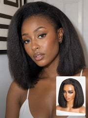 3-In-1 Half Wig 180% Density Kinky Straight Bob Glueless Flexi-Fit Drawstring Wig