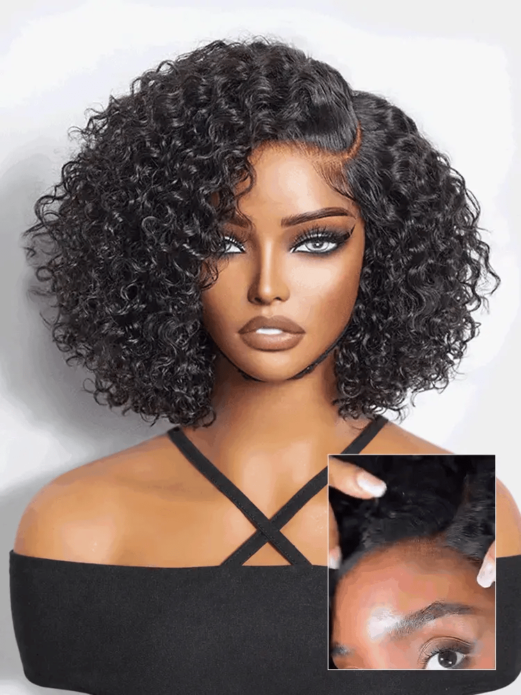 Trendy Short Cut Curly Minimalist HD Lace Glueless Side Part Wig 100% Human Hair Pre-Cut Lace
